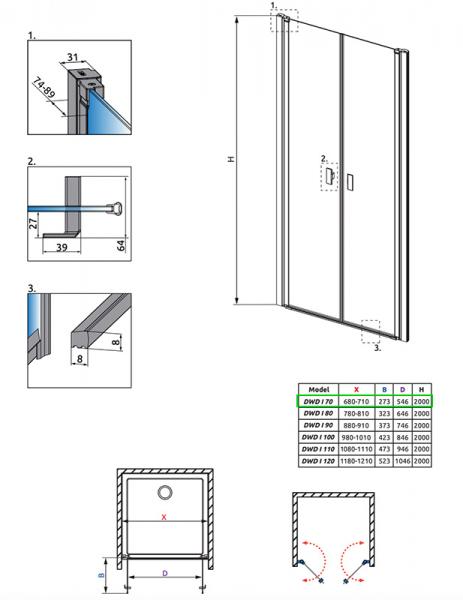 Strømberg Noma 30 dobbelt svingdør 700mm - Børstet kobber Strømberg Noma 30 dobbelt svingdør 700mm - Børstet kobber