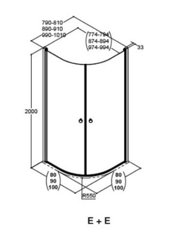 Dansani Match E+E rund brusehj&oslash;rne - 80x80 cm - Klart glas/matkrom