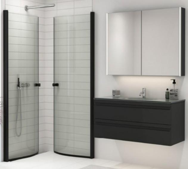 Dansani Match E+E brusehj&oslash;rne - 90x90 cm - Klart glas/mat sort