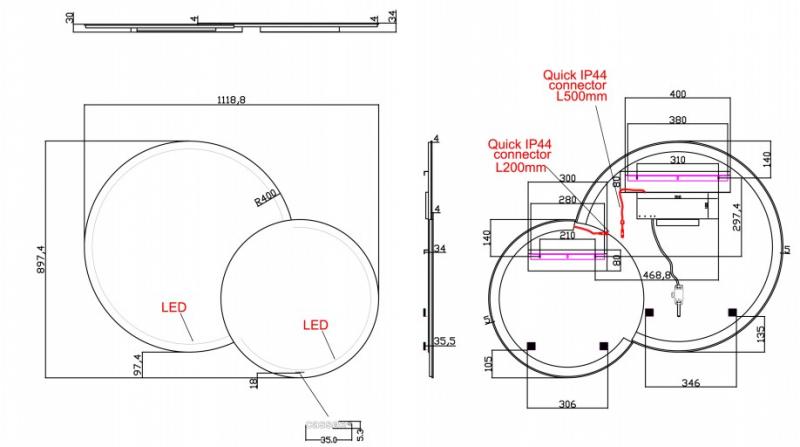 Cass&oslash;e Livorno dobbeltspejl m/backlight - Venstre
