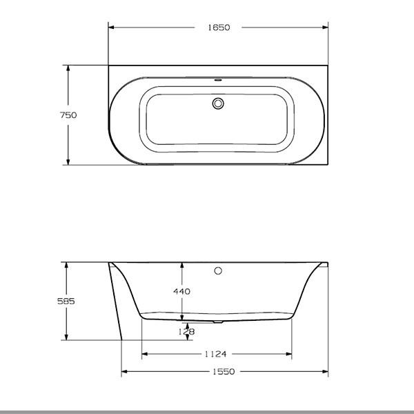 Str&oslash;mberg Nino badekar t/hj&oslash;rne - 165 x 75 - H&oslash;jre