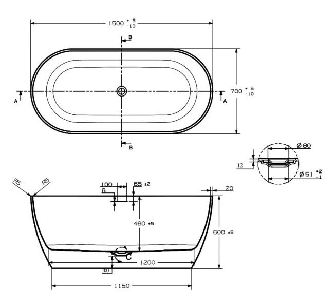 Strømberg Riba fritstående badekar - 150 x 70 - Mat hvid Strømberg Riba fritstående badekar - 150 x 70 - Mat hvid