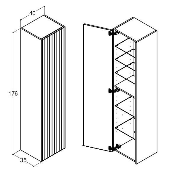 Dansani Luna Classic 40 h&oslash;jskab A m/l&aring;ge og lameller - Venstreh&aelig;ngslet - Lys eg