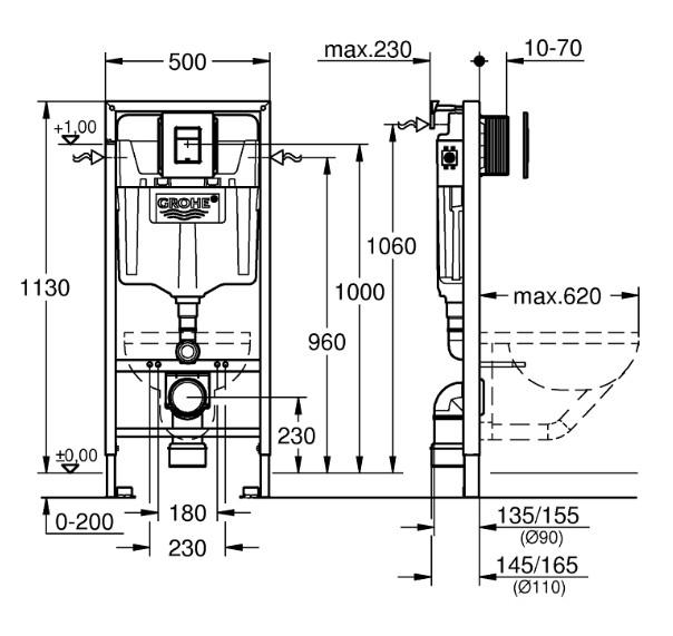 V&B O.novo Compact toiletpakke inkl. cisterne, sort betjeningsplade og s&aelig;de m/soft-close