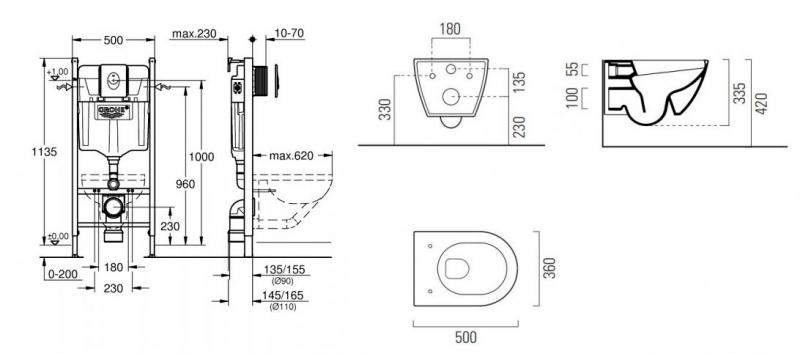 GSI Pura Ghiaccio 50 toiletpakke inkl. s&aelig;de m. softclose, cisterne og messing betjening