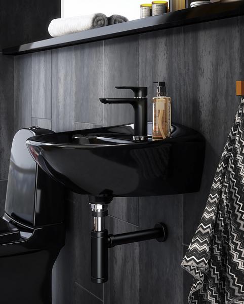 Gustavsberg Estetic 50 håndvask t/væg - Sort - 1 hanehul - Ceramic+ Gustavsberg Estetic 50 håndvask t/væg - Sort - 1 hanehul - Ceramic+
