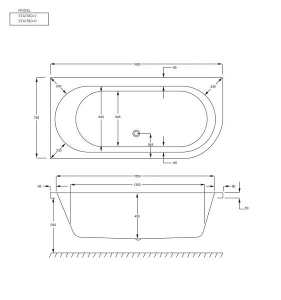 Str&oslash;mberg Status badekar t/indbygning - 170 x 80 - Venstre - 1 rygl&aelig;n