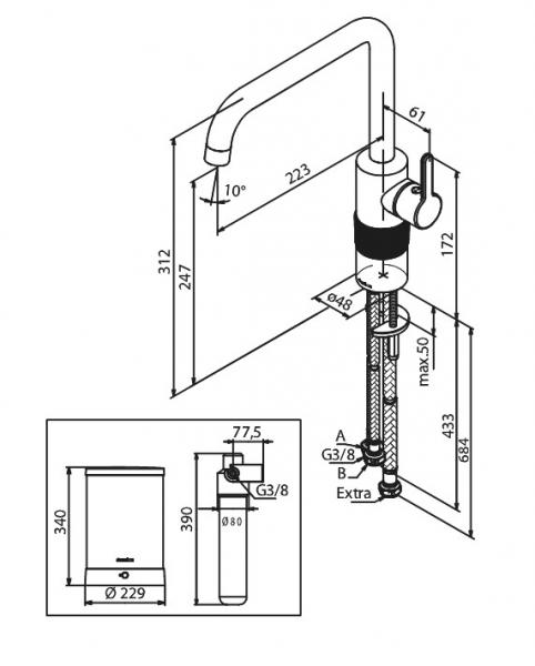Damixa Silhouet Instant kogende køkkenarmatur - Børstet messing Damixa Silhouet Instant kogende køkkenarmatur - Børstet messing