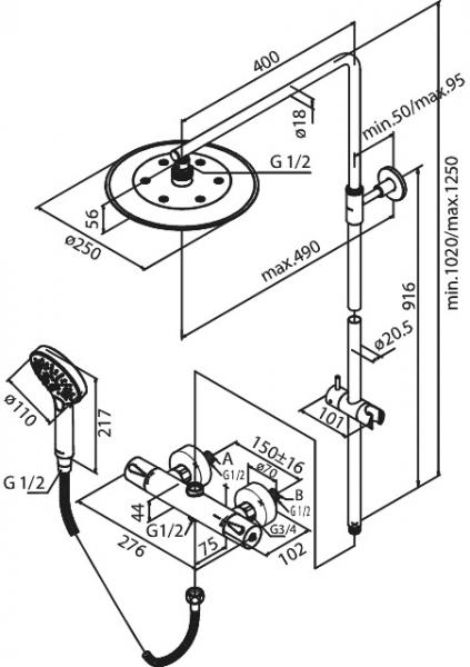 Damixa Silhouet komplet brusesystem - &Oslash;250 - Krom
