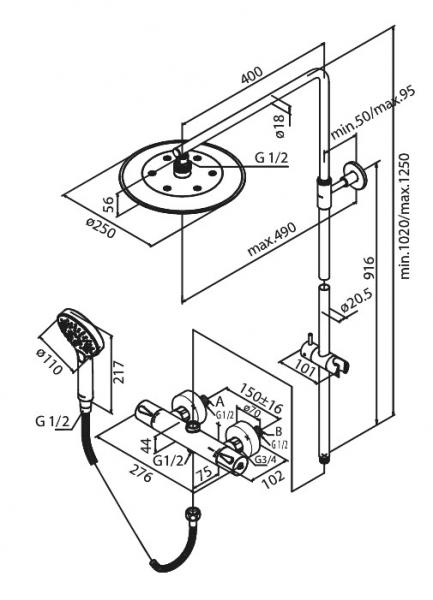 Damixa Silhouet komplet brusesystem - &Oslash;250 - B&oslash;rstet grafitgr&aring;