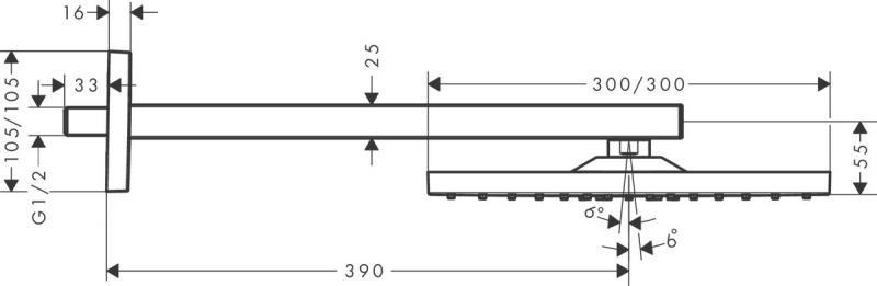 Hansgrohe Raindance E 300 hovedbruser til v&aelig;g - B&oslash;rstet sort krom
