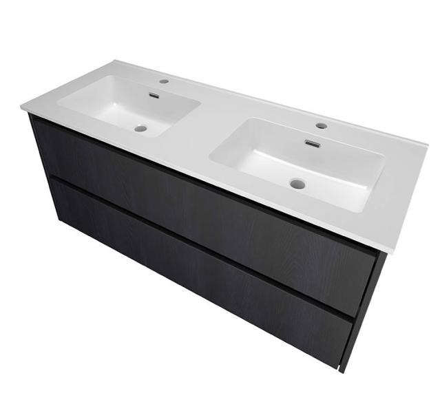 Sanibell Proline 120 m&oslash;bels&aelig;t m/2 skuffer og dobbeltvask - Sort eg