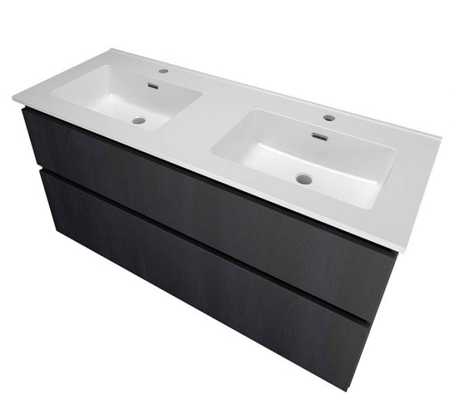 Sanibell Proline 120 møbelsæt m/2 asymmetriske skuffer og dobbeltvask - Sort eg Sanibell Proline 120 møbelsæt m/2 asymmetriske skuffer og dobbeltvask - Sort eg