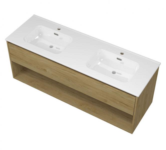 Sanibell Proline 140 møbelsæt m/1 skuffe, hylde og dobbeltvask - Ideal eg Sanibell Proline 140 møbelsæt m/1 skuffe, hylde og dobbeltvask - Ideal eg