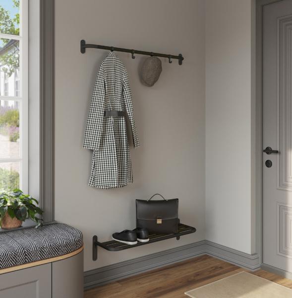 Beslagsboden knager&aelig;kke m/4 knager - 1000 mm - Mat sort