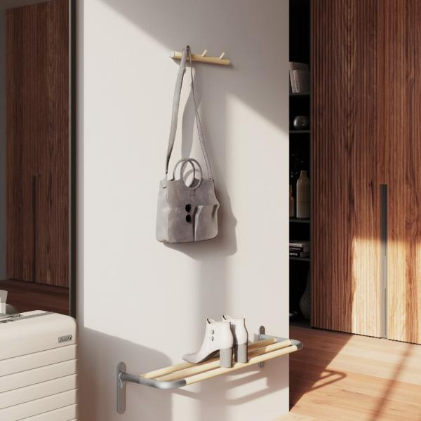 Beslagsboden vandret knager&aelig;kke m/3 knager - Tr&aelig;/mat gr&aring;