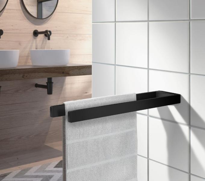 Smedbo Outline dobbelt h&aring;ndkl&aelig;destang - 380mm - Mat sort