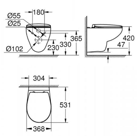 Grohe Bau Rimless toiletpakke inkl. s&aelig;de m/softclose, cisterne og hvid betjening