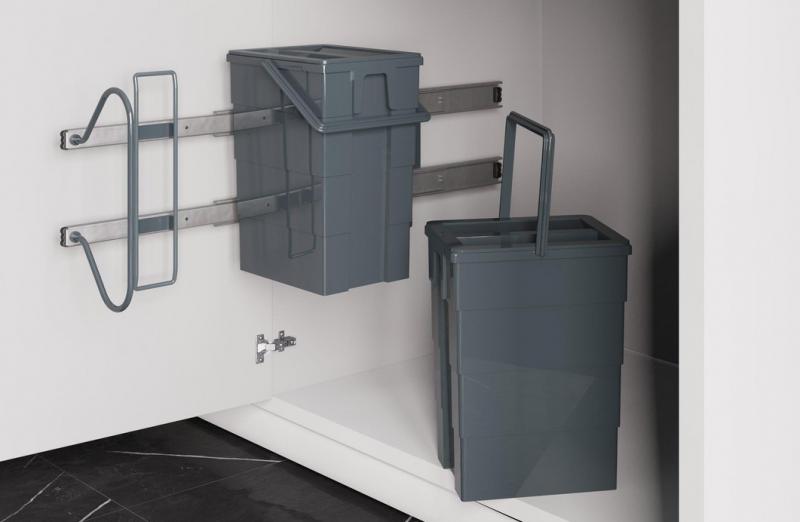 Affaldssystem m/udtr&aelig;k og 2 spande