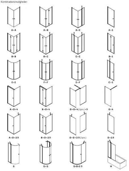 Dansani Match B+B bruseniche m/folded&oslash;re - 80x80 cm - Klar glas/mat krom