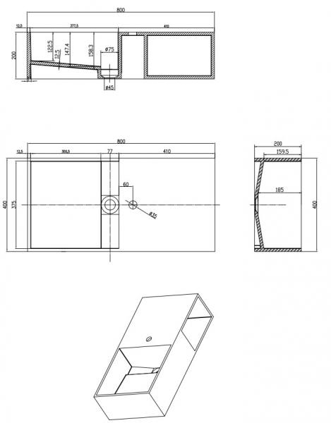 Cass&oslash;e 80 h&aring;ndvask t/v&aelig;g m/hylde - Uden overl&oslash;b - 1 hanehul