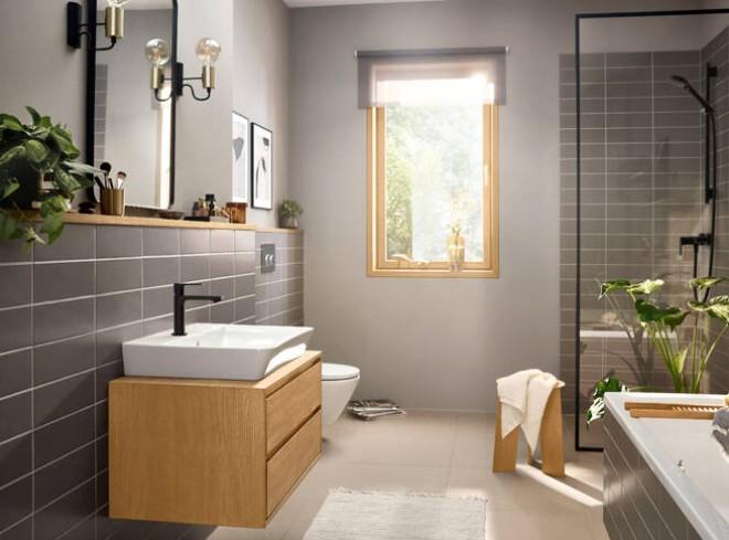 hansgrohe Rebris E 110 h&aring;ndvaskarmatur m/Coolstart og l&oslash;ft-op bundventil - Mat sort