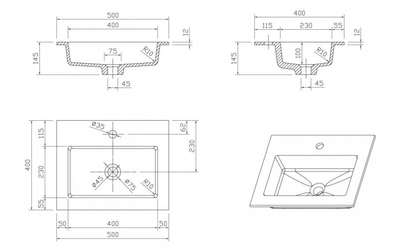 Cass&oslash;e Como 50 h&aring;ndvask t/v&aelig;g m/stel og hylde - Sort